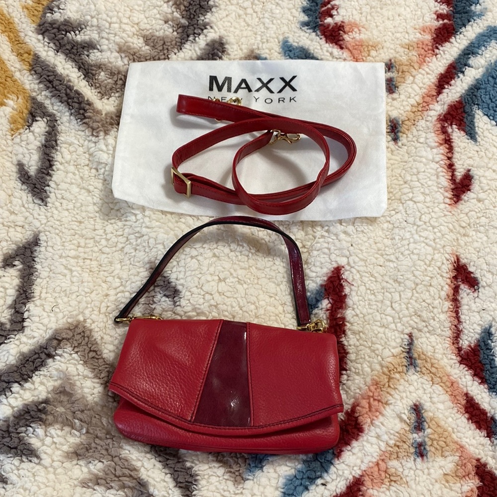Max New York mini red leather clutch/cosmetic bag/crossbody bag